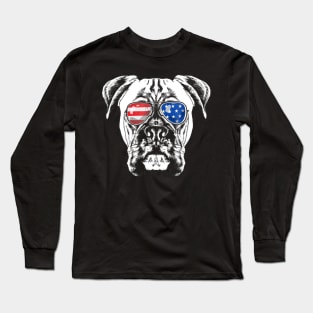 Boxer Dog American Flag Vintage Retro Long Sleeve T-Shirt